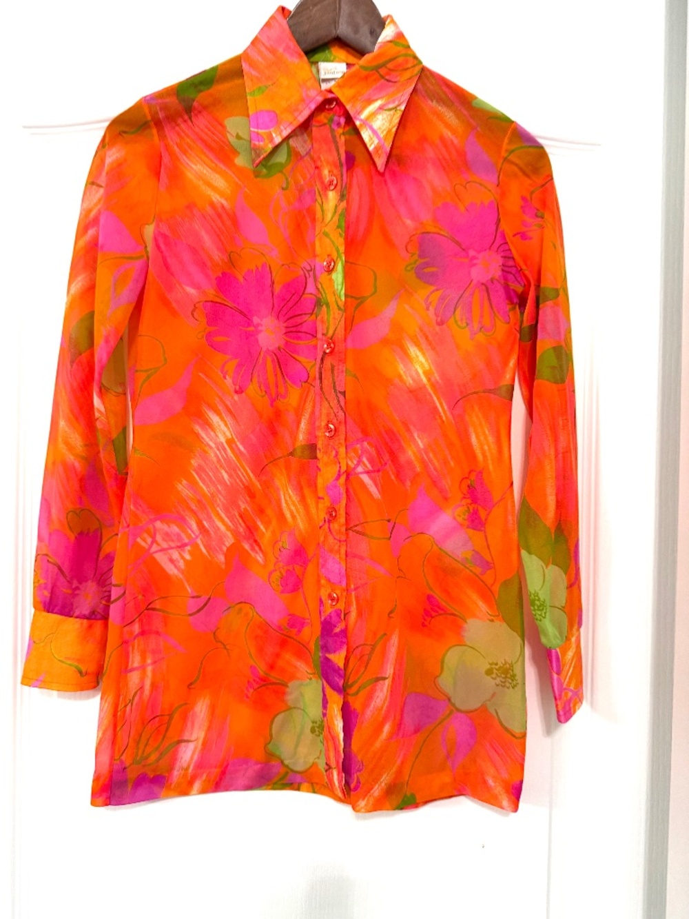 Vintage Jantzen Psychedelic Floral Dagger Collar Blouse - Size S